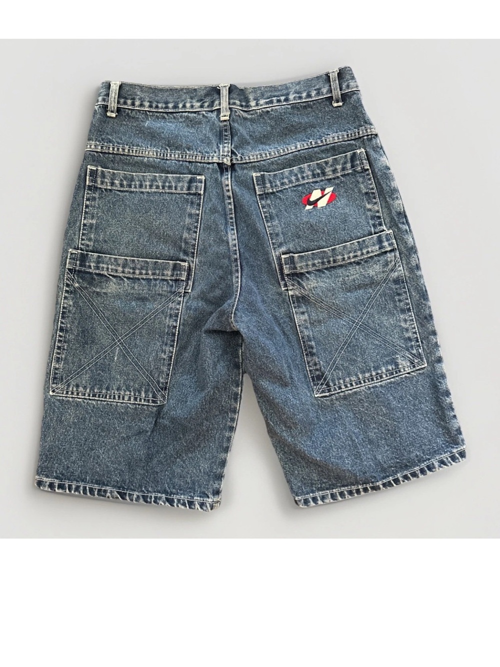 Vtg 90s Nike Double Pocket Denim Jean Shorts Mens Sz 34 Swoosh Made in USA Baggy